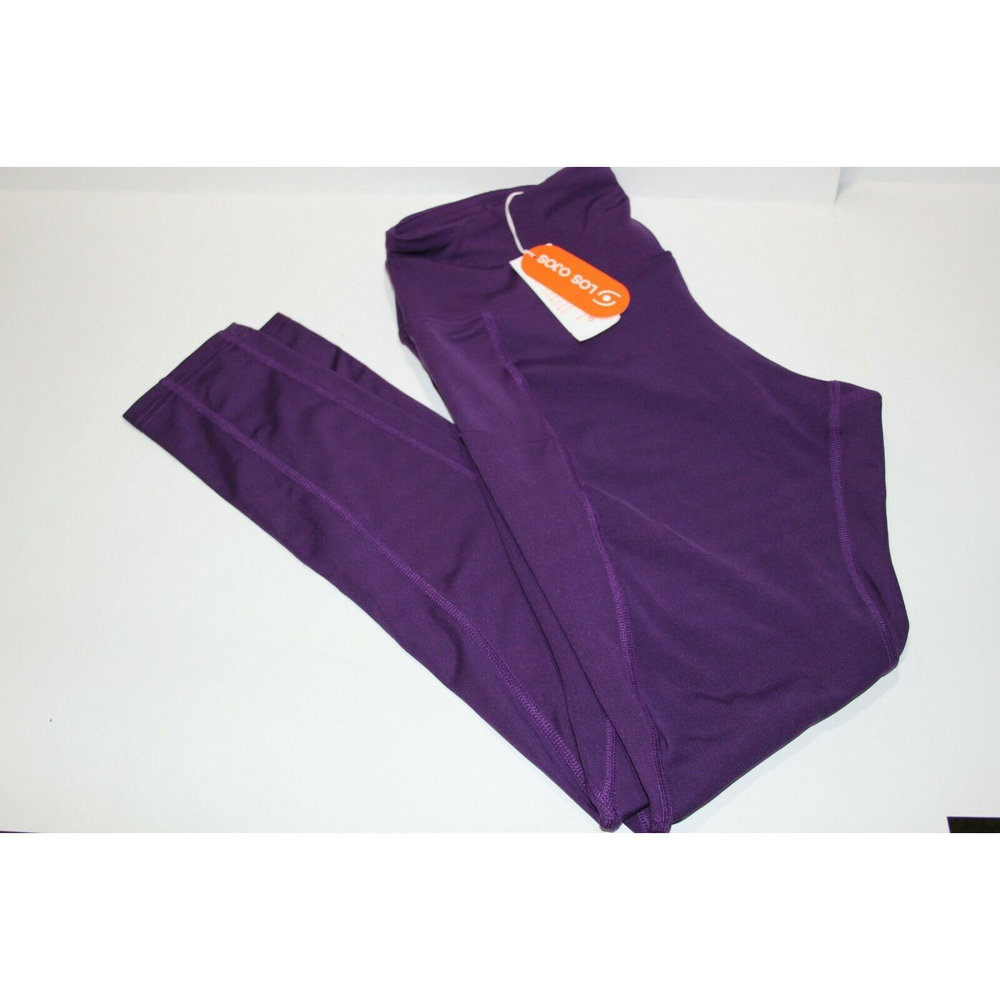 New Los Ojos Yoga Leggings Pants Women Purple High Waisted 2 Side Pockets Size L
